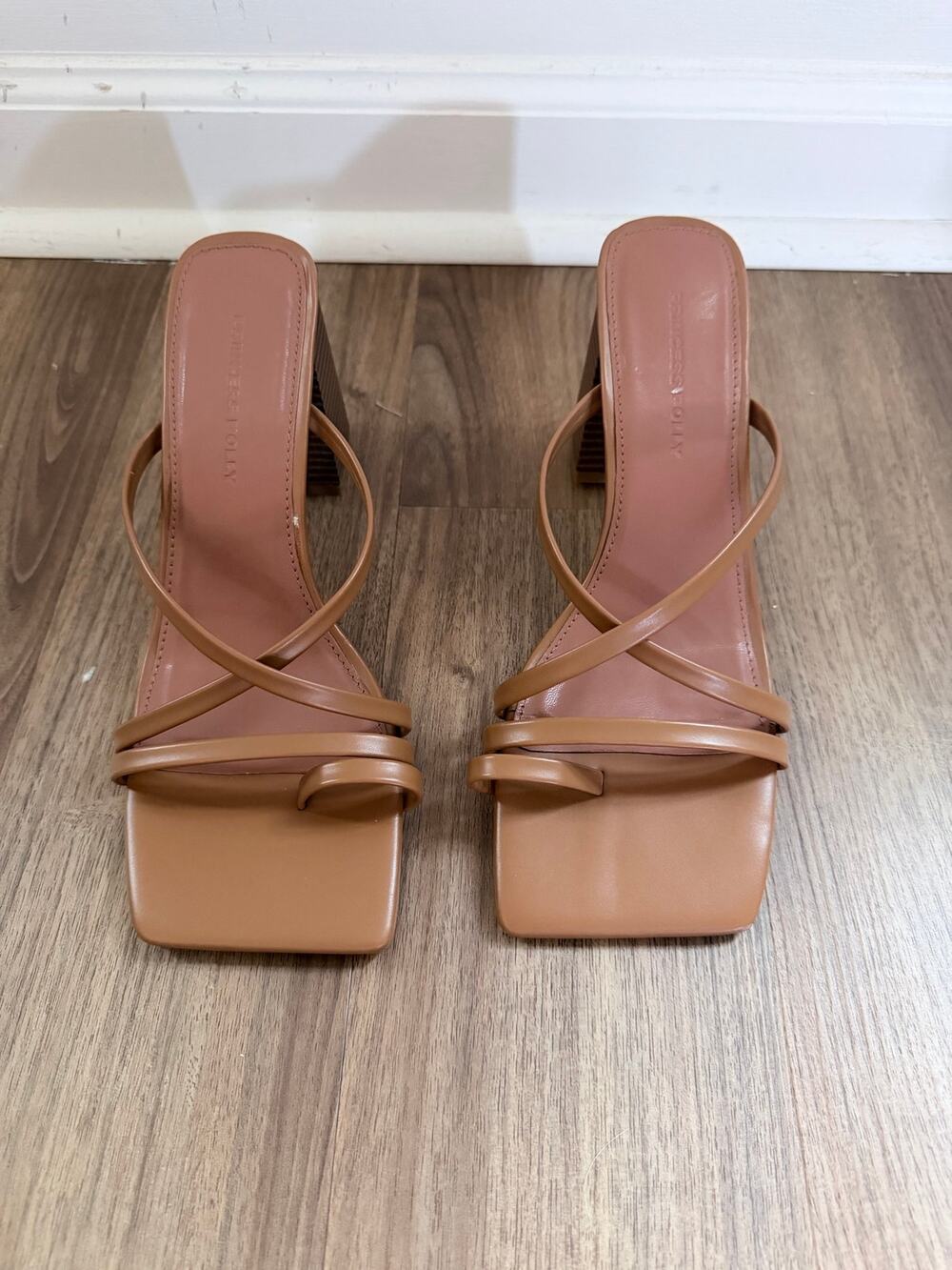 Princess Polly Brown Square Toe Strappy Block Heel-Size 8